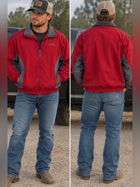 Y2K Cabela-s Men's Red and Burgundy Jacket